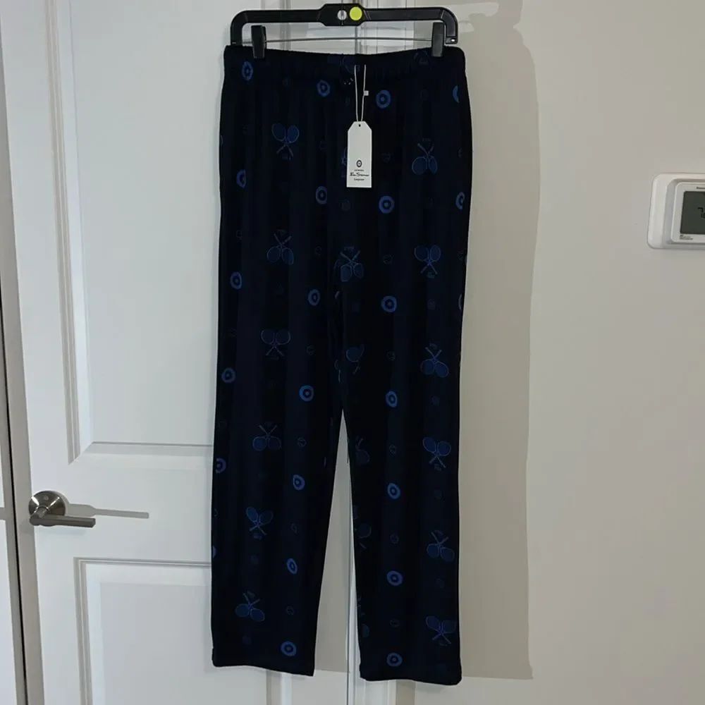 New $55 Soft Blue Ben Sherman summer travel casual lounge pants Tennis Print M